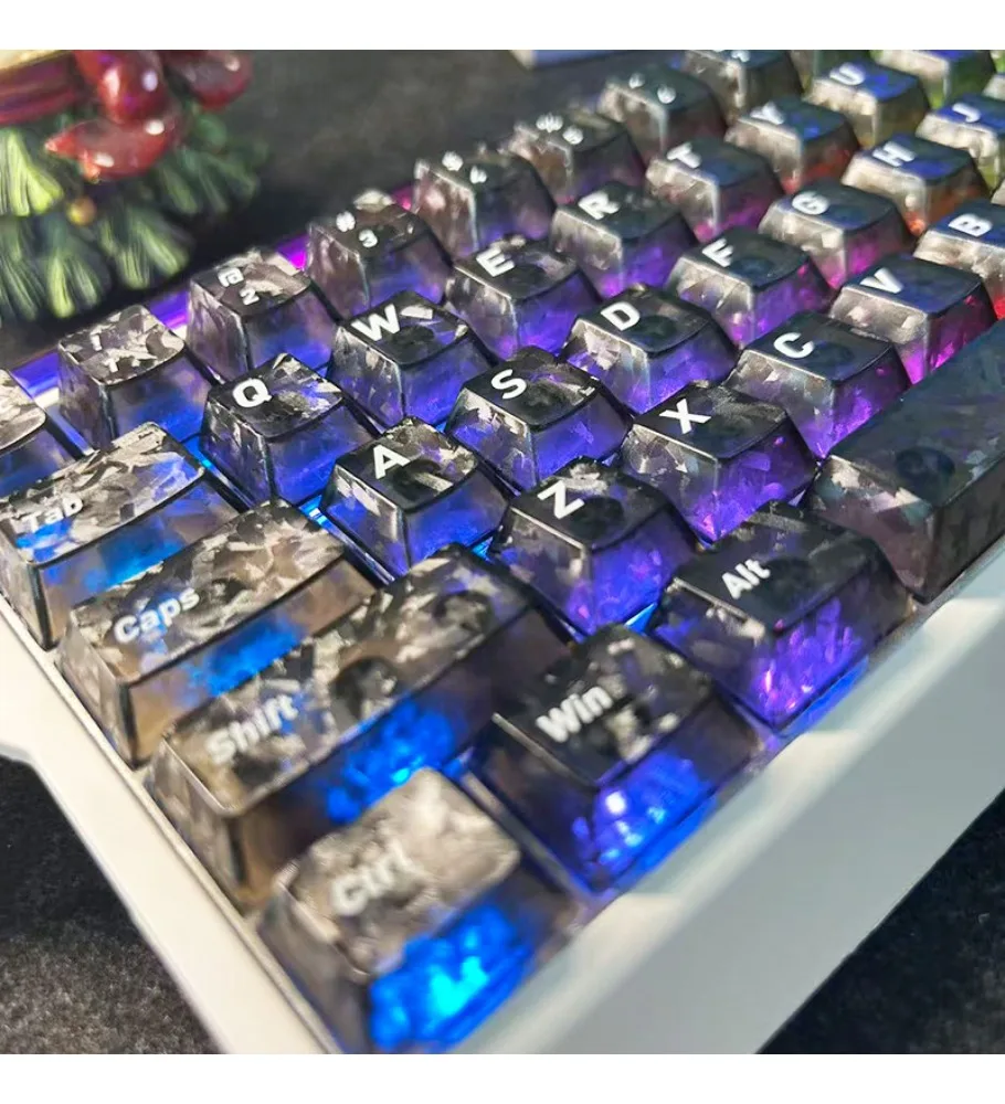 Black transparent carbon fiber wooting personalized keycap is engraved to fit from ace68 keys 87 keys 108 keys