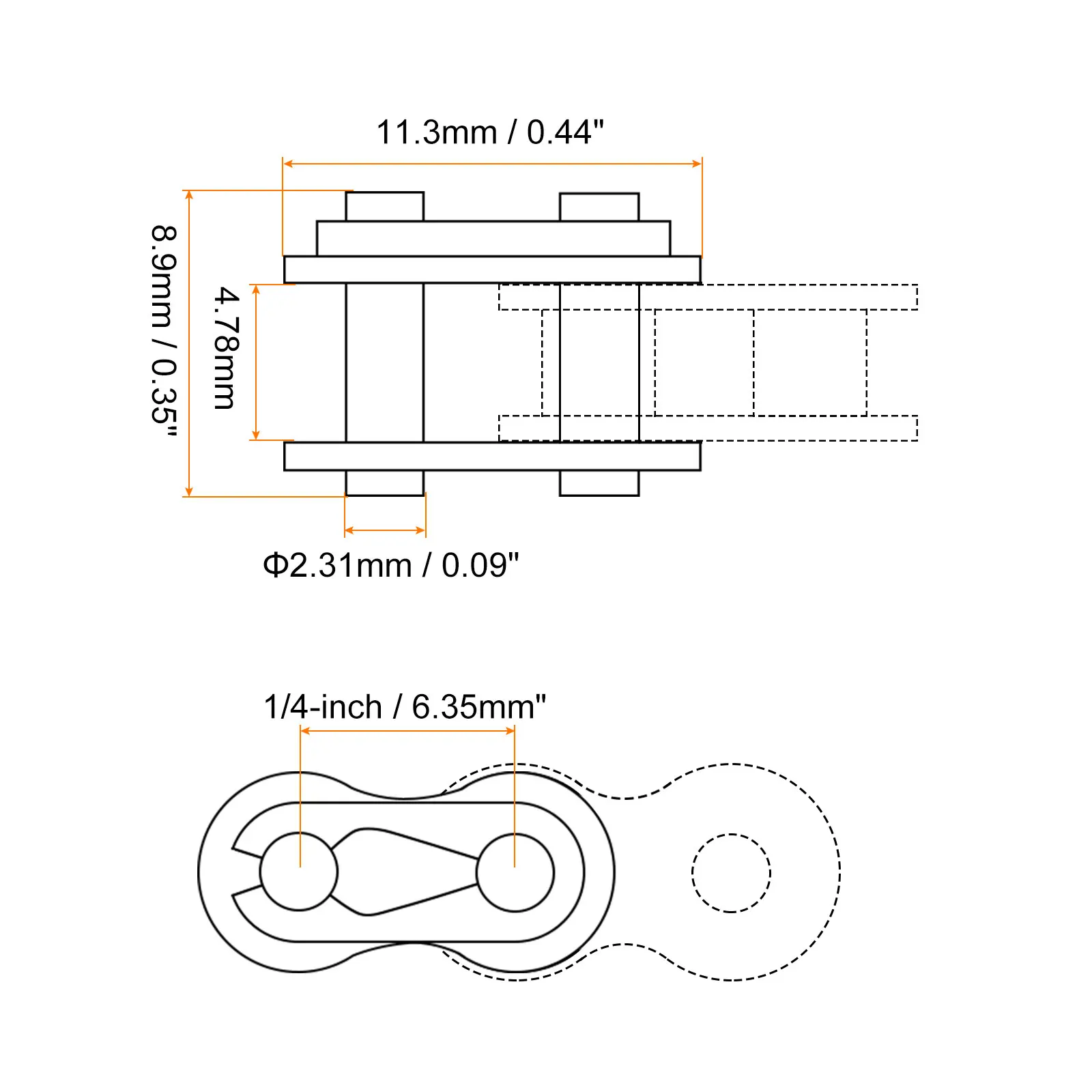 Rodillo de eslabones de conector de cadena de 6-16 piezas, acero al carbono para cadena