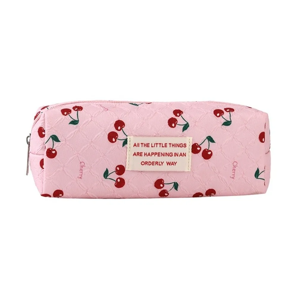 Multi Function Cherry Print Pencil Case Large Capacity Pencil Pouch Stationery Organizer School Office Supplies