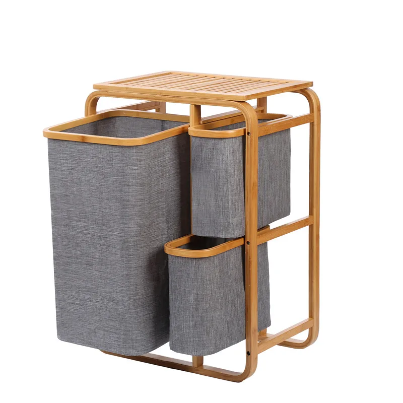 Raw Material Foldable Bathroom Shelf Bamboo Shelves Bag Storage Rack Hanging Laundry Basket