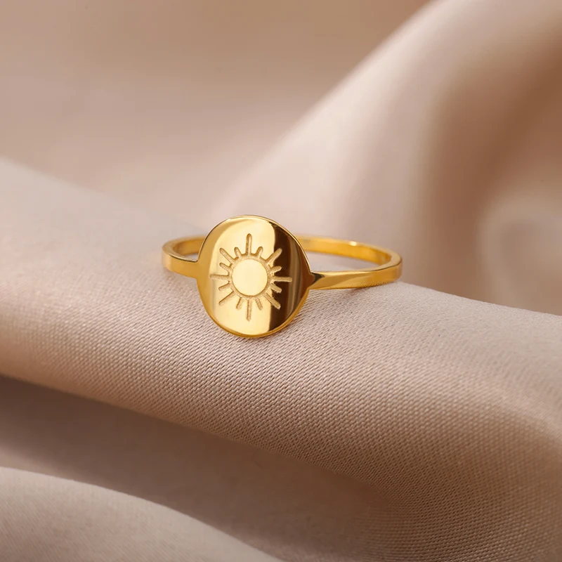 Stainless Steel Sun Rings For Women Men Gold Color Engagement Wedding Ring Female Male Fashion Finger Jewelry Birthday Gift