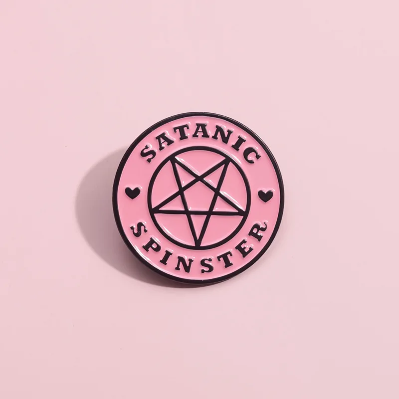 Pink Geometric Round Enamel Pins Satanic Spinster Creative Brooches Funny Star Heart Lapel Badges Clothes Backpack Jewelry Gifts