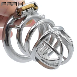 FRRK Stainless Steel Chastity Cage Man Gay Sex Toys Erect Denial Self Bondage Gear Erotic Urethral Lock Device BDSM Products