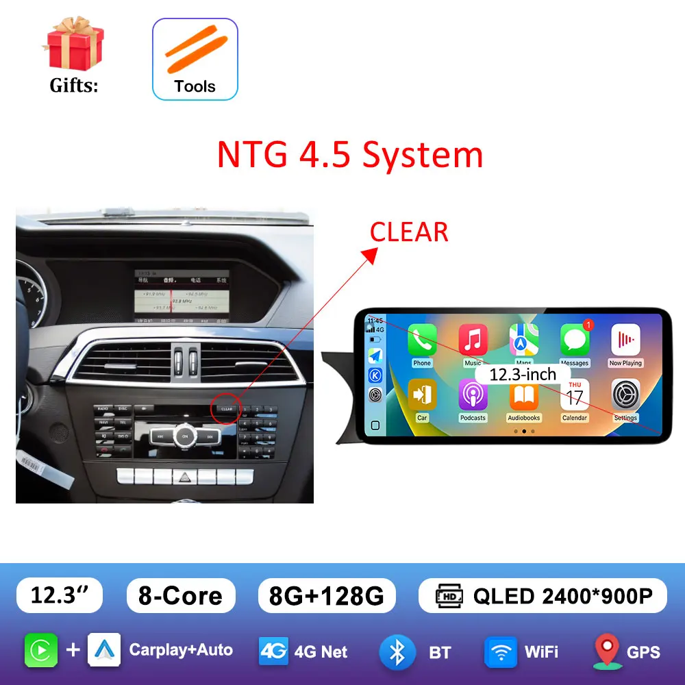 Carplay QLED Ultra-thin Screen Car Multimedia Radio Player for BENZ C CALSS W204 2011 - 2014 Navi GPS BT Android 16 Accessories image 3
