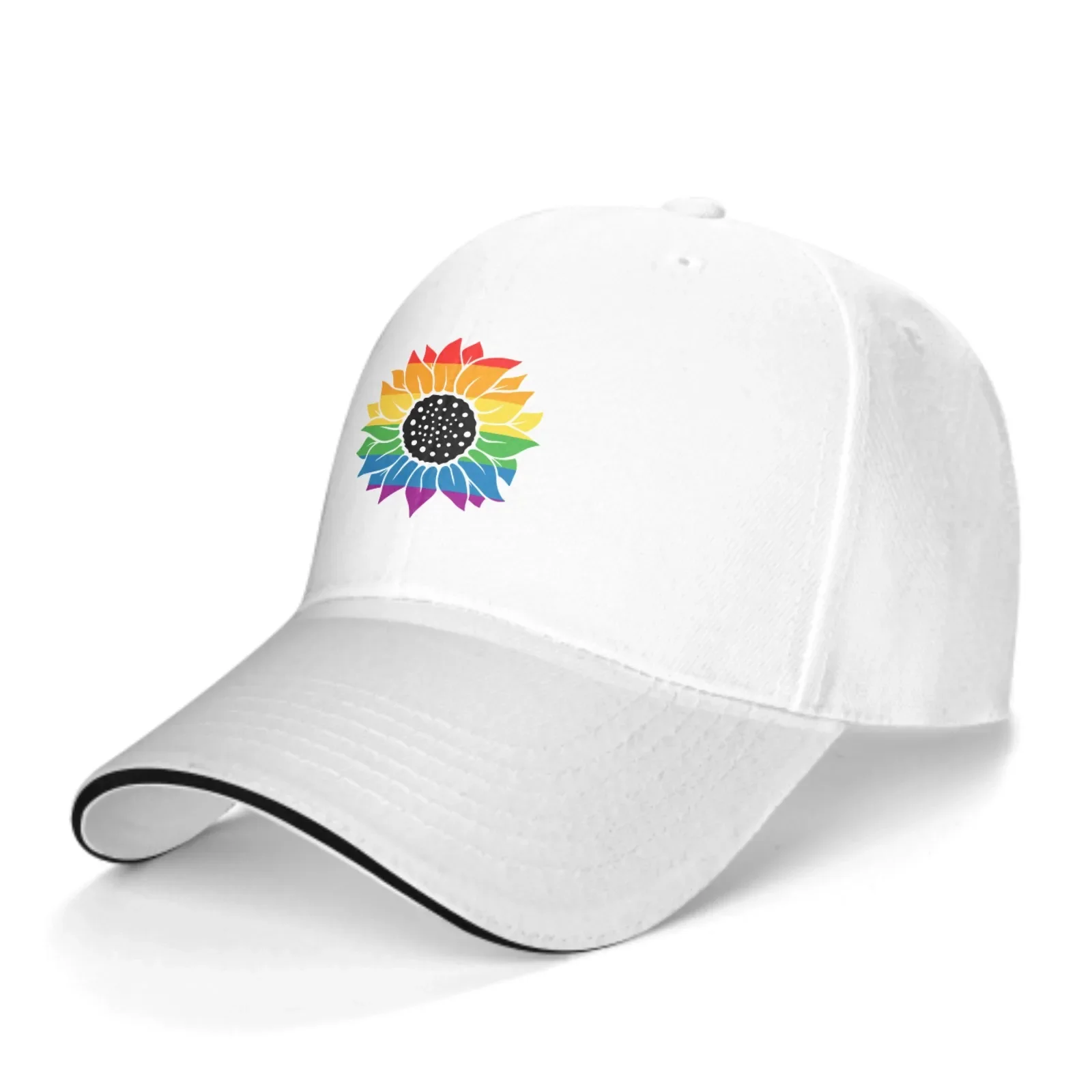 Rainbow Sunflower Adjustable Women Men Back Closure Caps Washed Sandwich Caps Sports Outdoor Baseball Hat