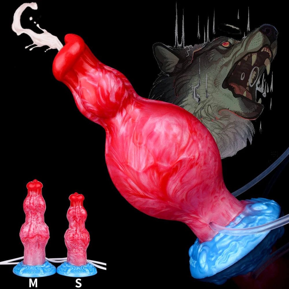 S,M Größe Großer Hund Wolf Dildo Aufblasbarer Monster Penis mit Knoten Squirting Dildo für Frauen Männer mit Saugnapf