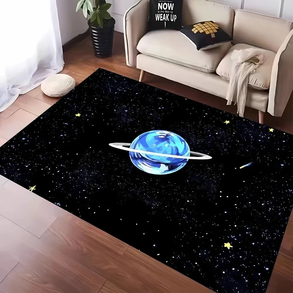 Cartoon Universe Planet Moon Carpet for Living Room Decor Sofa Rug Bedroom Bedside Rug  Play and Reading Area Rug