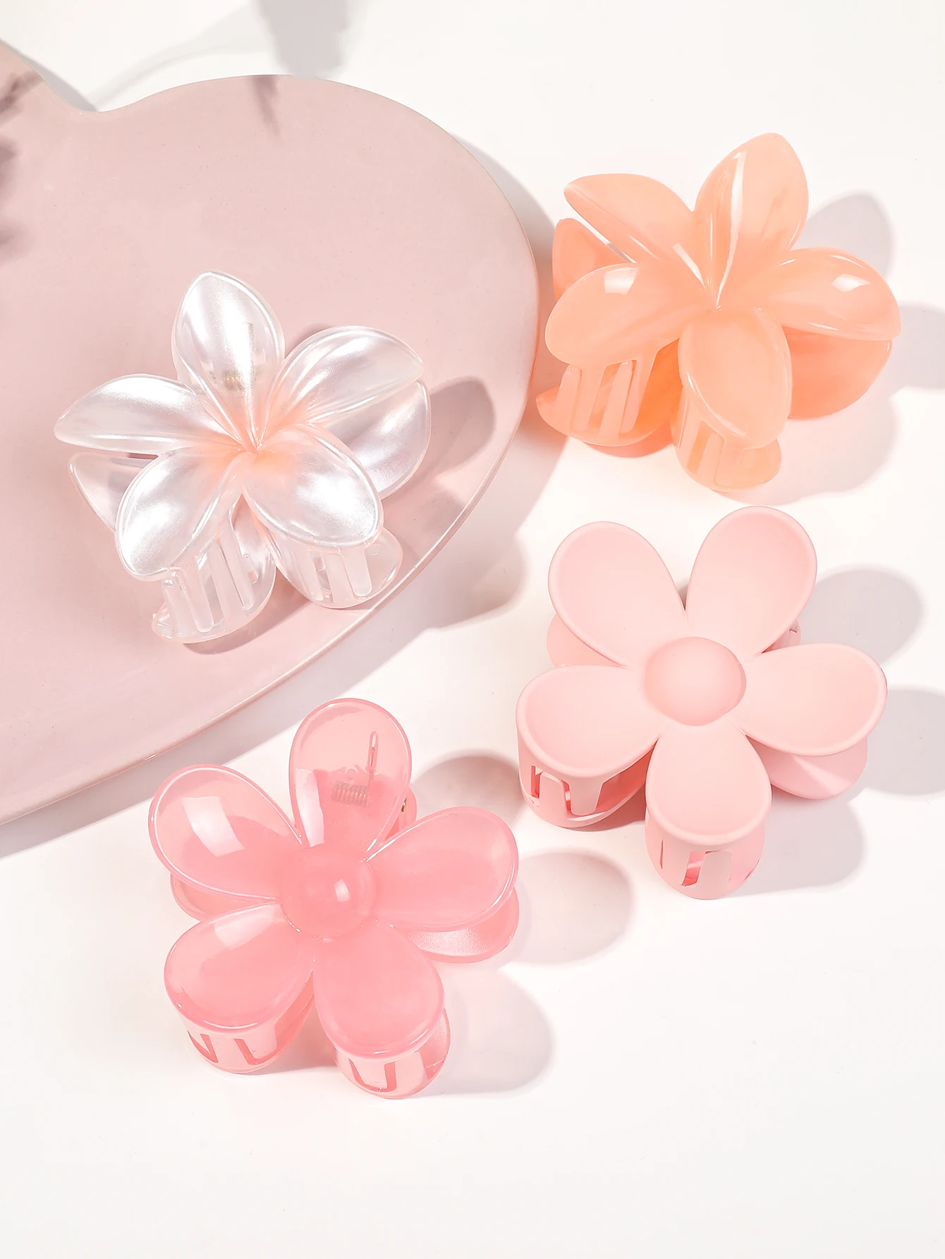 4Pcs 3Inch Pink Flower Claw Clips,Large Flower Hair Claw Clip for Women Thin Thick Curly Hair,90's Strong Hold Jaw Clip