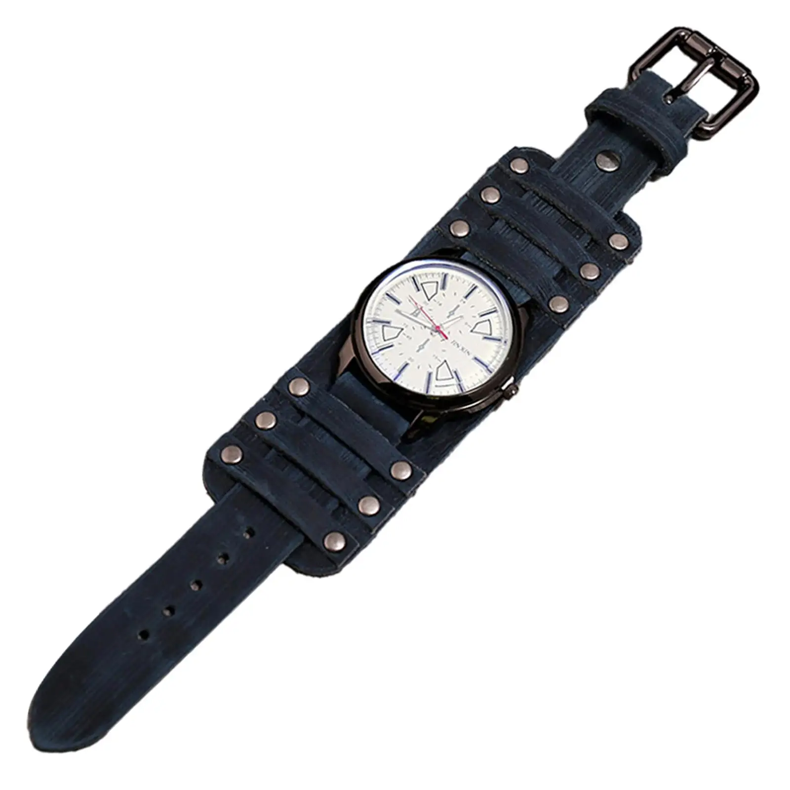 Mens Genuine Leather Strap Watch Bracelet Cuff Cowhide Band Retro Wrist Watch for Casual Wear
