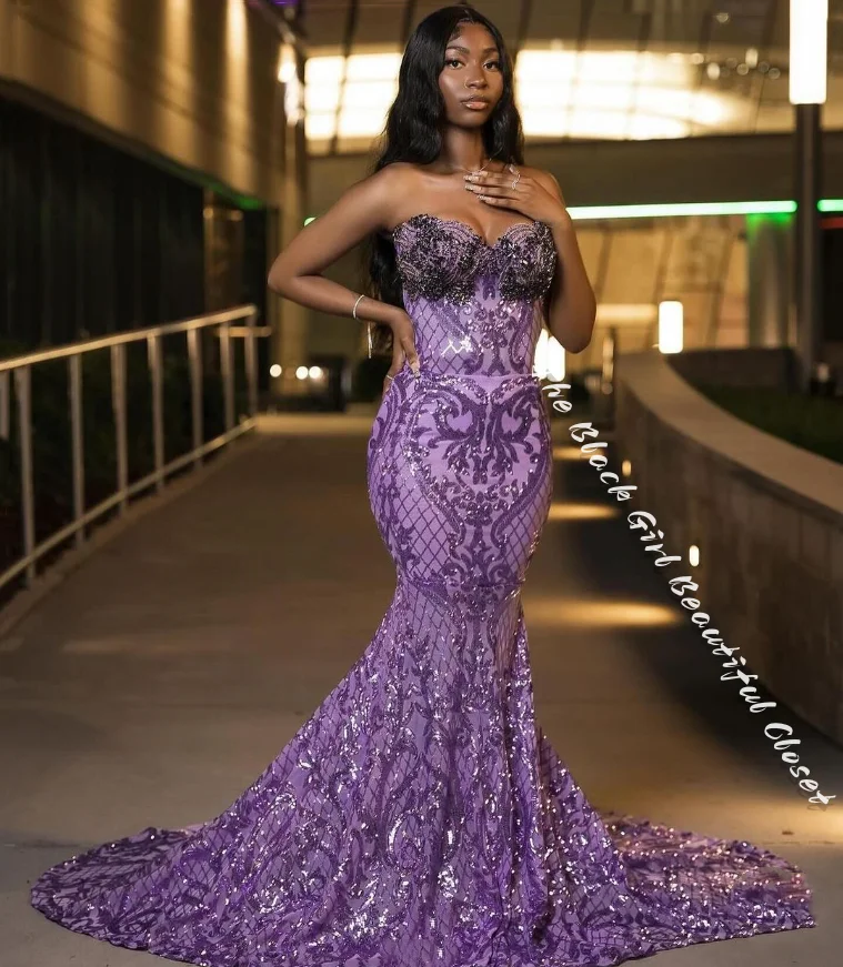 Sparkling Lilac Purple Sexy Prom Dresses Sexy Sheath 2024 Black Girls Diamonds Sequins Applique Birthday Party Evening Gowns