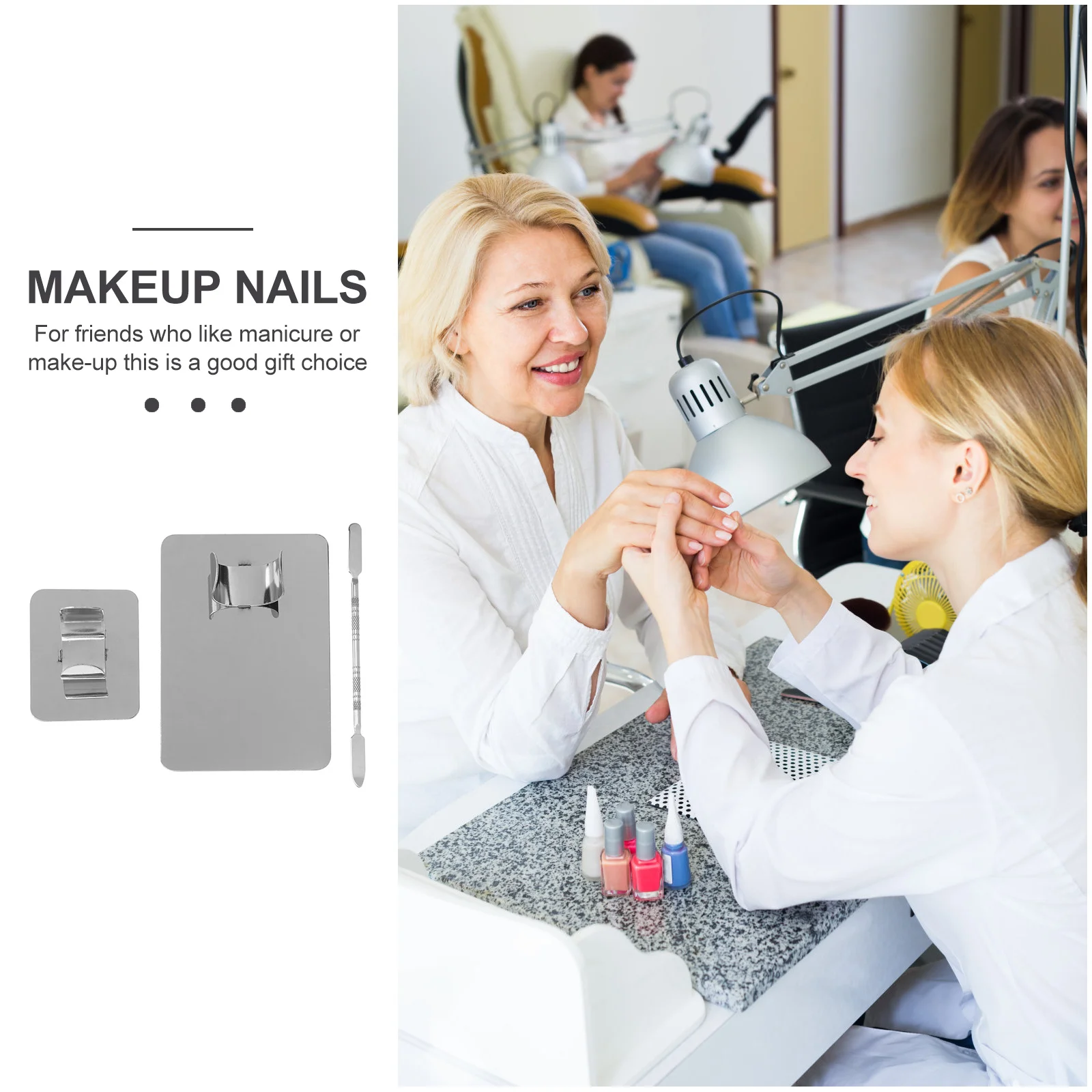 

2 set Stainless Steel Finger Ring For Makeup Palettes Nail Art Mixing Plate Durable Manicure Tool Handheld Tray Diy