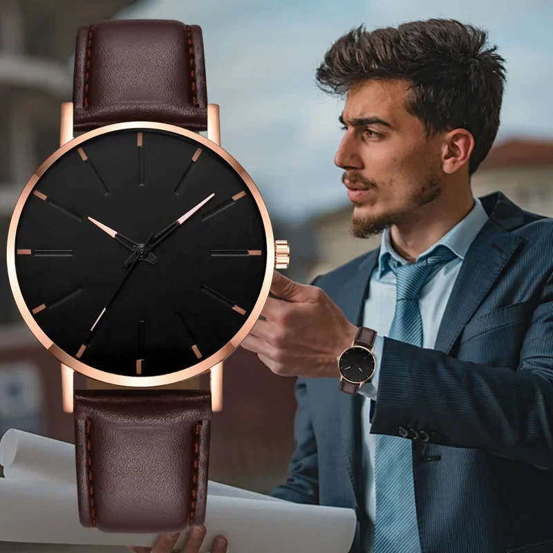 Men's Thin Strap Quartz Watch Leather Strap Minimalist Multicolor Watch Luxury Stainless Steel Dial Wristwatches reloj hombre