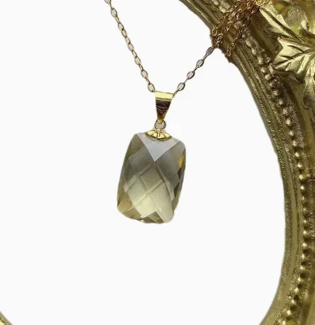 18k gold pendants for women natural crystal pendant lemon yellow crystal  10x14mm