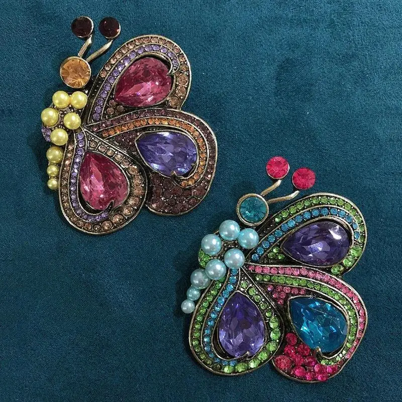 Vintage Kristall Schmetterling Broschen Pins Abzeichen Für Frauen Dame Retro Strass Insekt Luxus Brosche Pin Zubehör