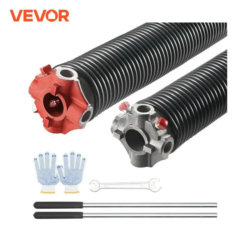 VEVOR Garage Door Torsion Springs Pair of 16000 Cycles Garage Door Springs with Non-Slip Winding Bars Gloves and Mounting Wrench