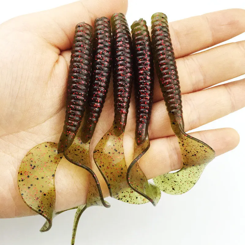 5 Pcs 4.5g Salt Fishy Smell​ Silicone Worms Soft Bait 8.5cm Long Tail Jig Wobblers Fishing Lure for Bass Trout Artificial Baits