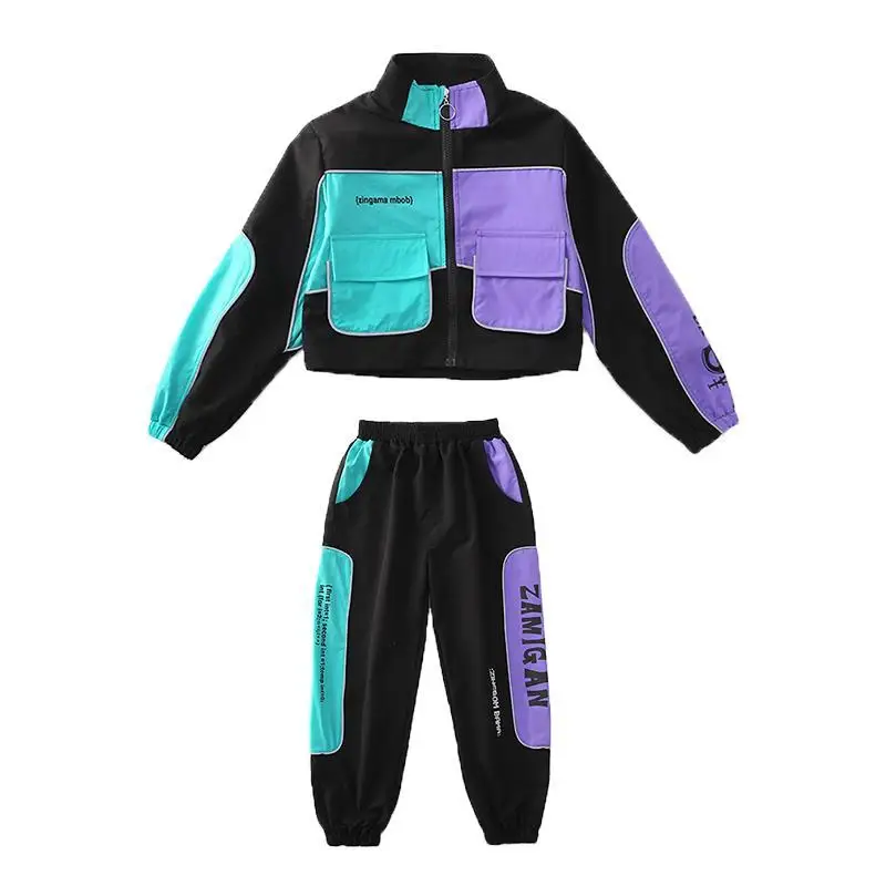 Children Clothes Teenage Girls Fashion Patchwork Color Streetwear Tracksuit Jacket + Pants 2pcs Kids Reflective Set Outfits