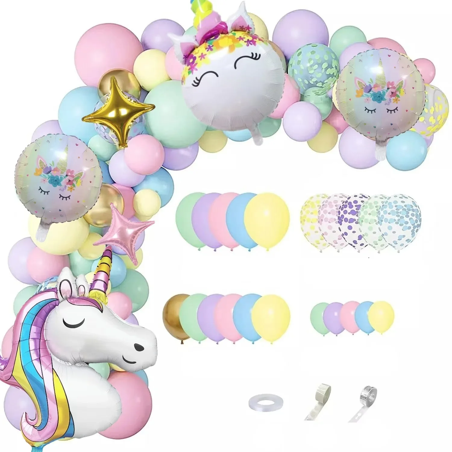 134Pcs Rainbow Unicorn Balloons Arch Garland Kit Pastel Pink Purple Confetti Balloons For Baby Shower Birthday Party Decorations