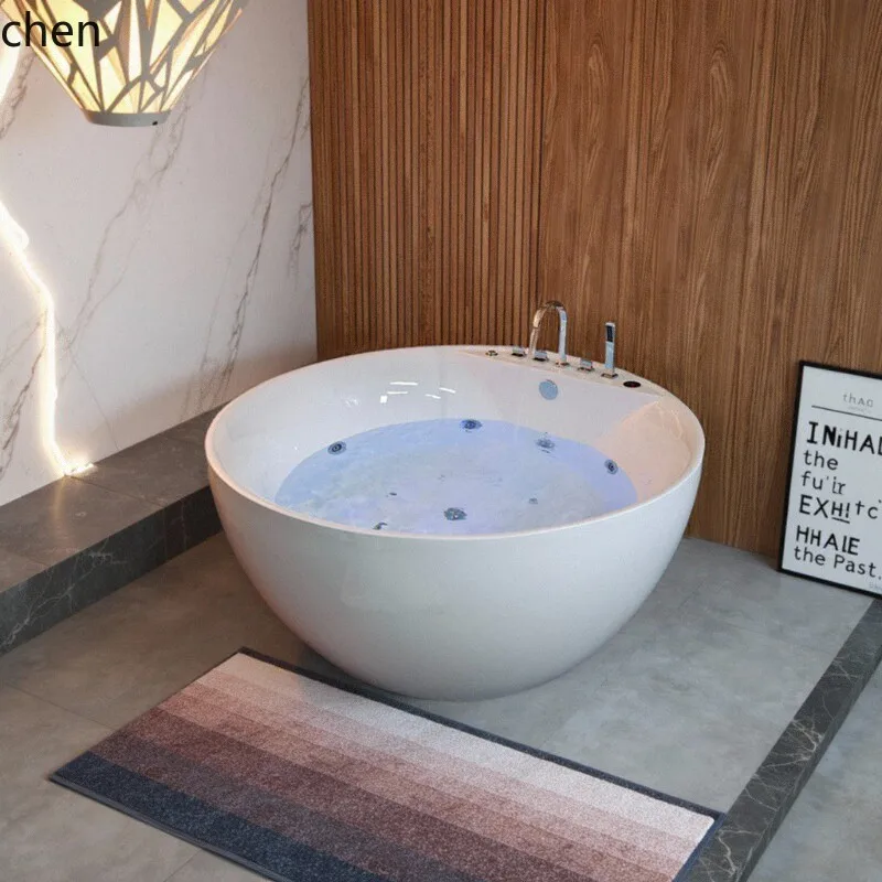 HXL Slim Edge Acrylic Bathtub with Jets, Freestanding Round Soaking Pool