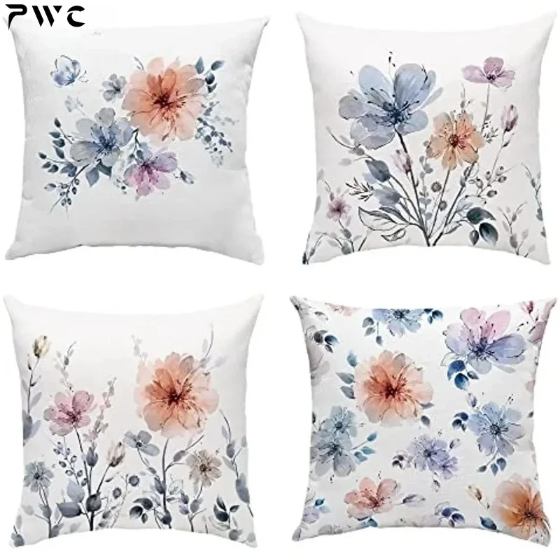 GDHBLING Floral Throw Pillow Covers 18x18 Inch Set of 4 Spring Pillow Covers Outdoor Couch Decorative Throw Pillow Covers