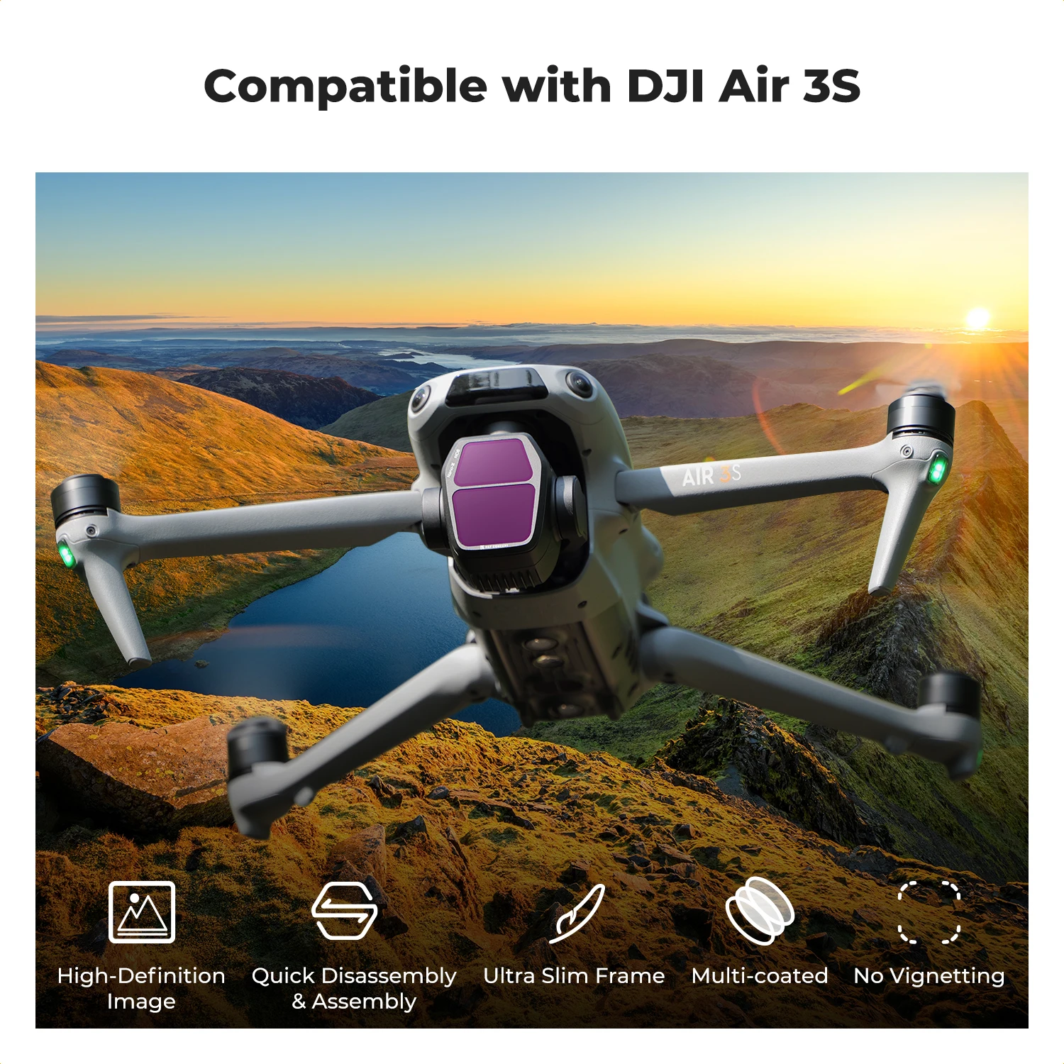 

Набор ND-фильтров K&F CONCEPT для DJI Air 3S, 4 шт. (ND8, ND16, ND32, ND64), фильтры нейтральной плотности для снижения освещенности, HD оптическое стекло