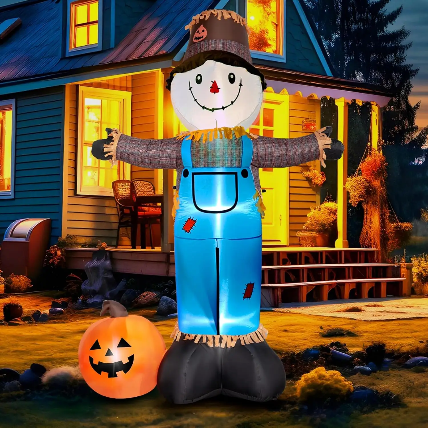 6 FT Inflatables Halloween Decoration Scarecrow Pumpkin Blow up LED for Yard Garden Party