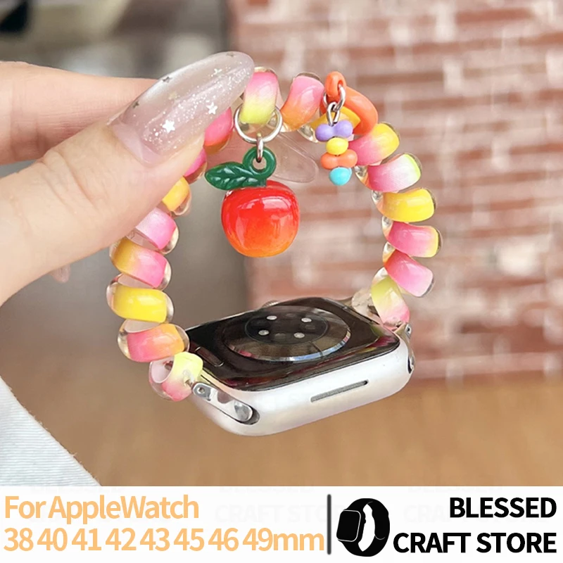 Candy Telephone Line Elastic Strap for Apple Watch Band 11 10 9 8 7 SE 6 40mm 44 41 45 42 46 49 Soft Dopamine Soft Coil Bracelet