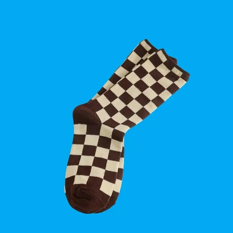 6/12 Pairs Fashion Checkerboard Socks Brand Plaid Cotton Fashion Socks Ins Japanese Fashion Autumn and Winter Internet Red Socks