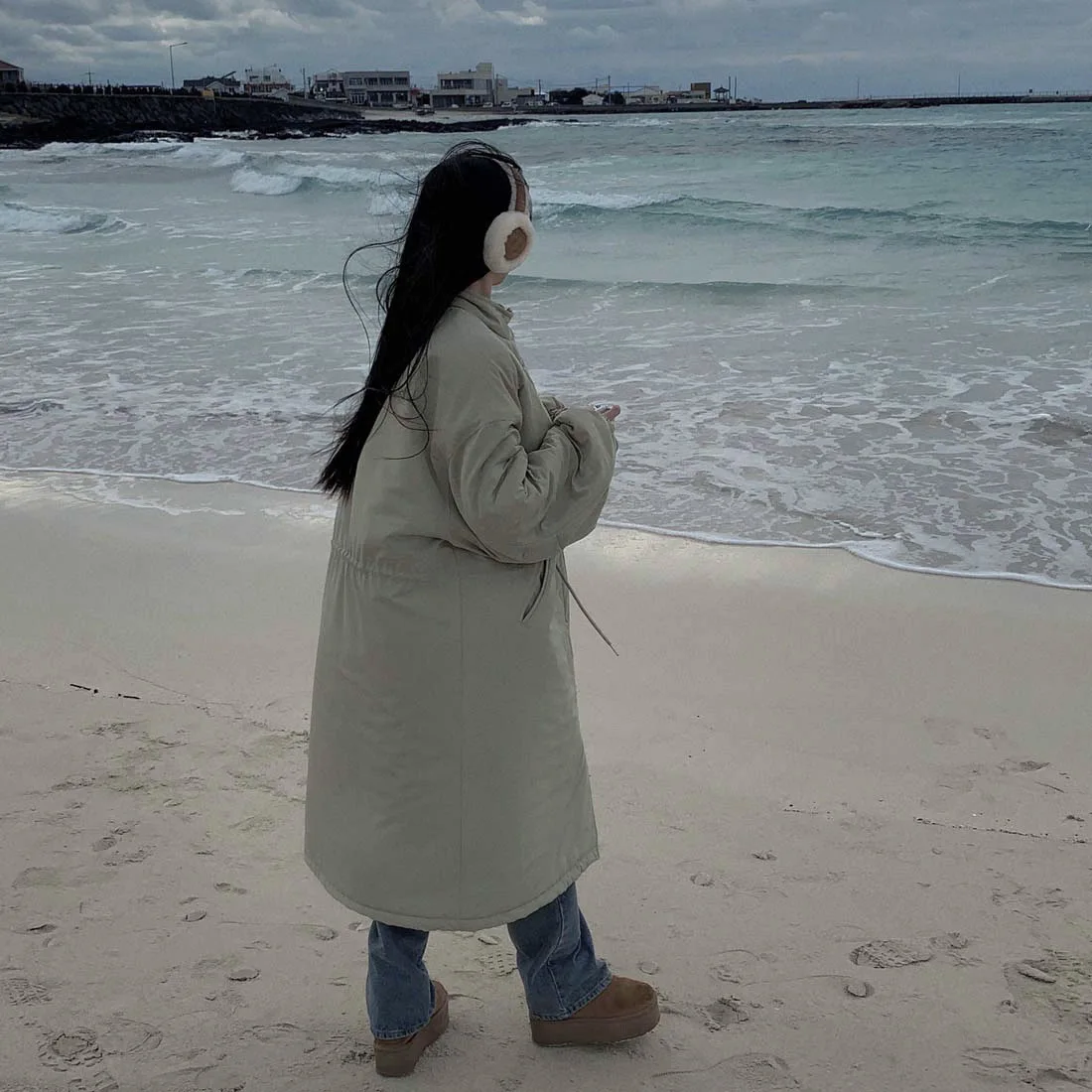 Women Parkas Long Coats Jackets Stand Collar Drawstring Coat Thick Warm Y2k Streetwear Jacket Work Outerwear Autumn Winter