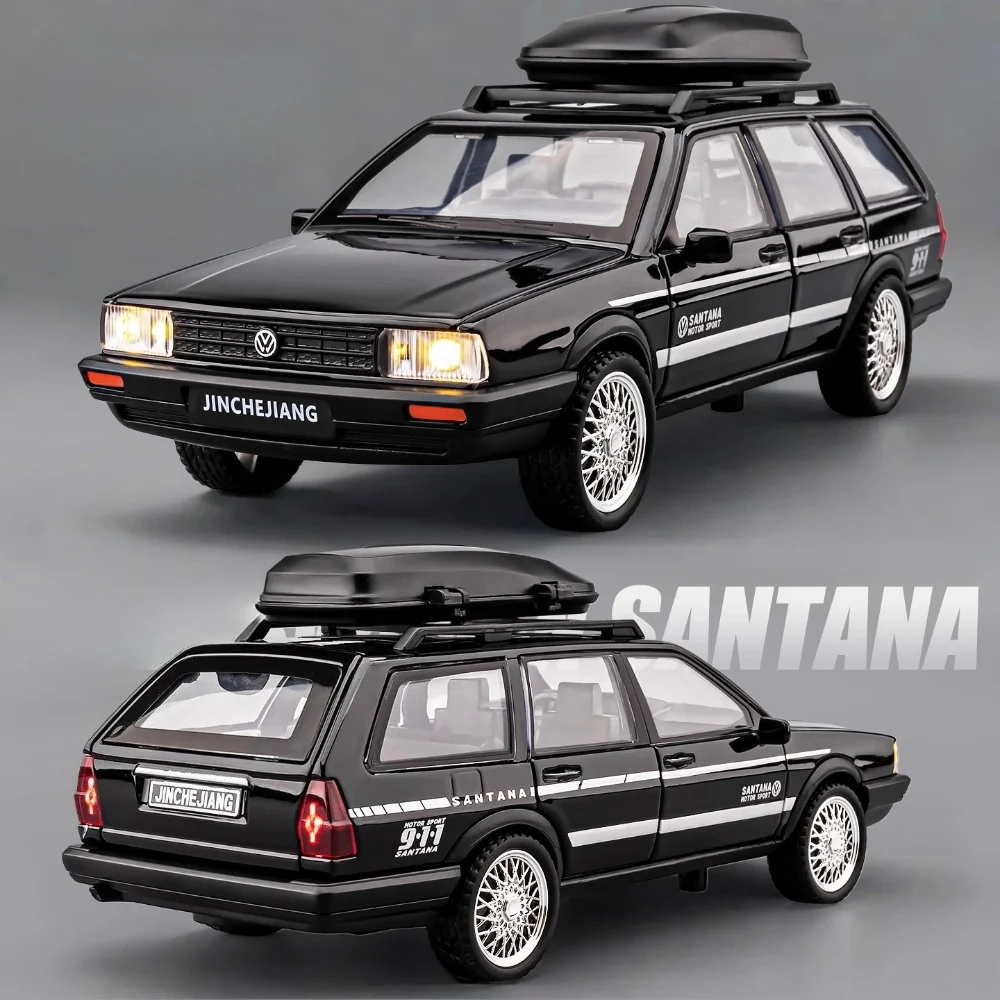 

1:32 Scale Santana Wagon Diecast Alloy Model Toys Car Sound Light Pull Back Doors Opened Miniature Vehices Boys Collection Gifts