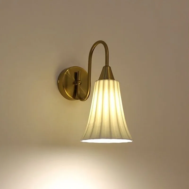 

Ceramic Study Bedroom Wall Lamp Simple and Unique Light Nordic Post-modern Bedside Lamp French Romantic Corridor Lamp