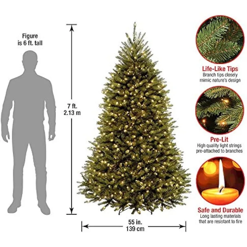 Company Pre-Lit Artificial Full Christmas Tree, Green, Dunhill Fir, White Lights, Includes Stand, 7.5 Feet，home.