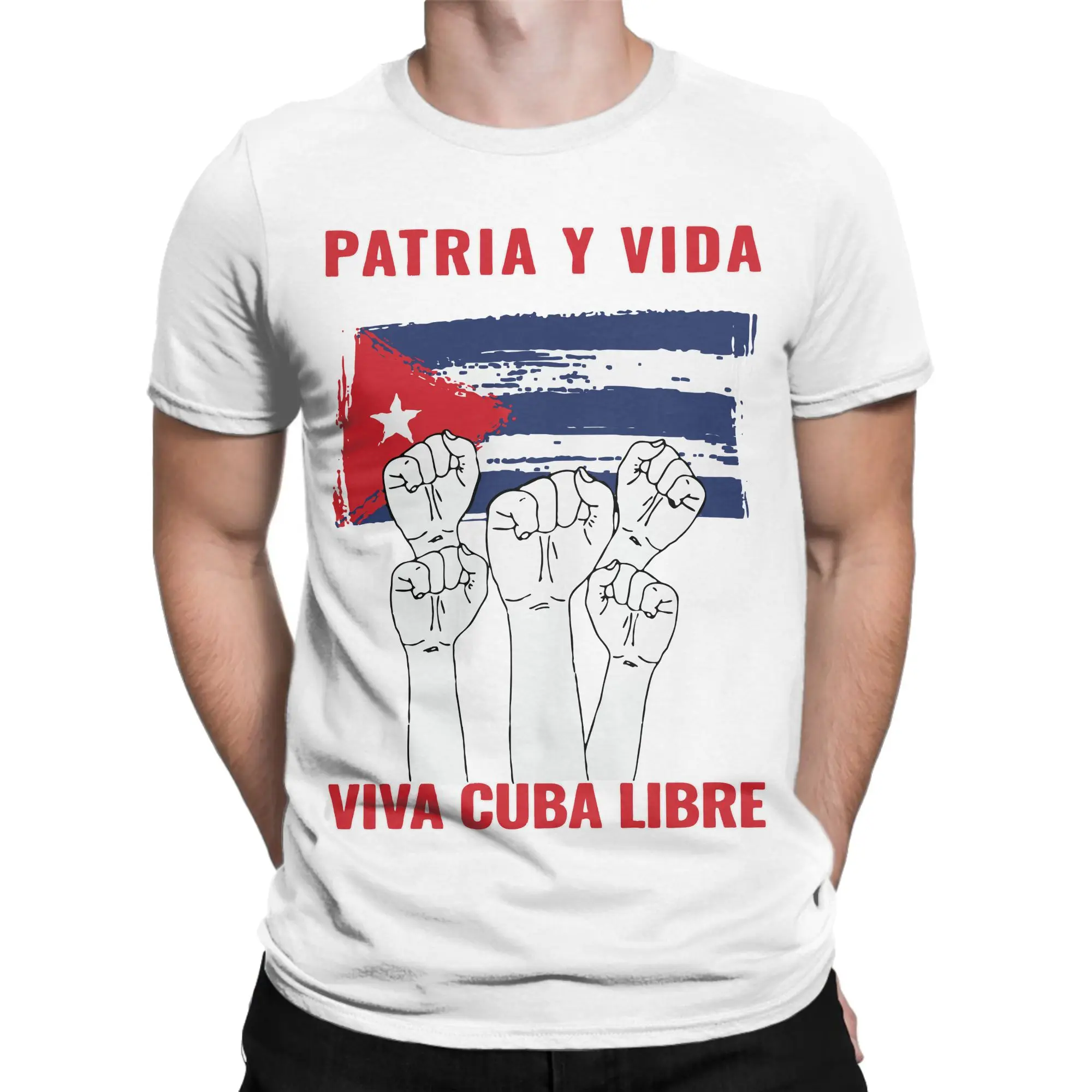 Novelty PATRIA Y VIDA VIVA CUBA LIBRE T Shirt Men's 100%Cotton Short Sleeve CUBAN FLAG Crewneck Summer Clothing