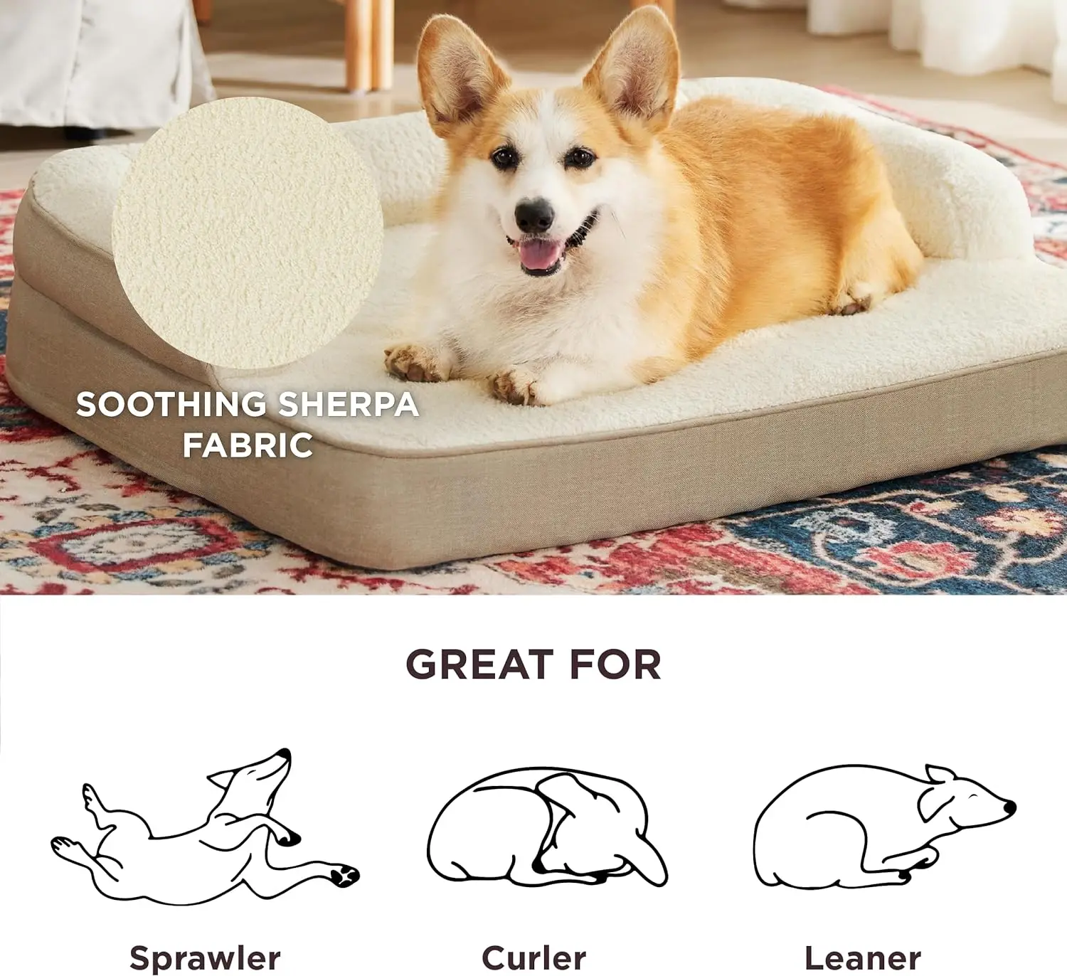 Memory Foam Dog Bed for Extra Large Dogs Orthopedic Pet Bed Sofa with High Support Reversible Egg Foam Luxury Dog Bed Sofa