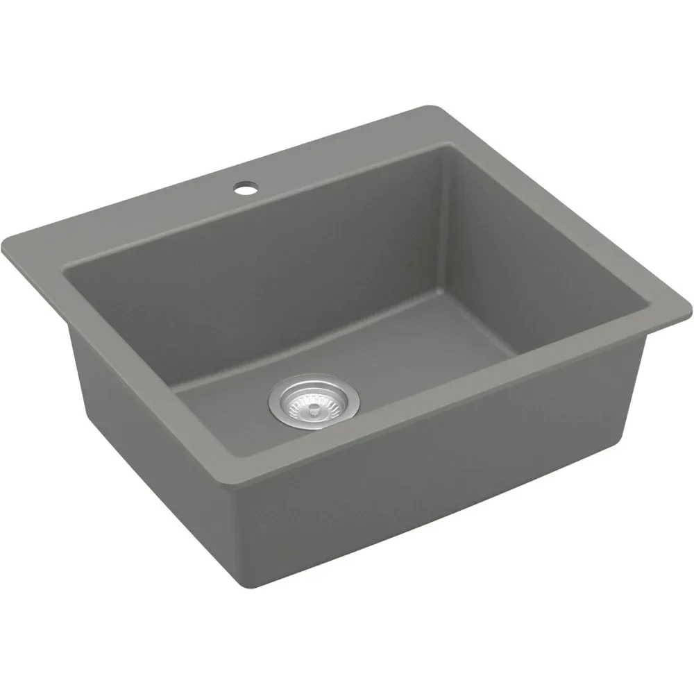 

Top Mount 25 in. Single Bowl Quartz Kitchen Sink in Grey