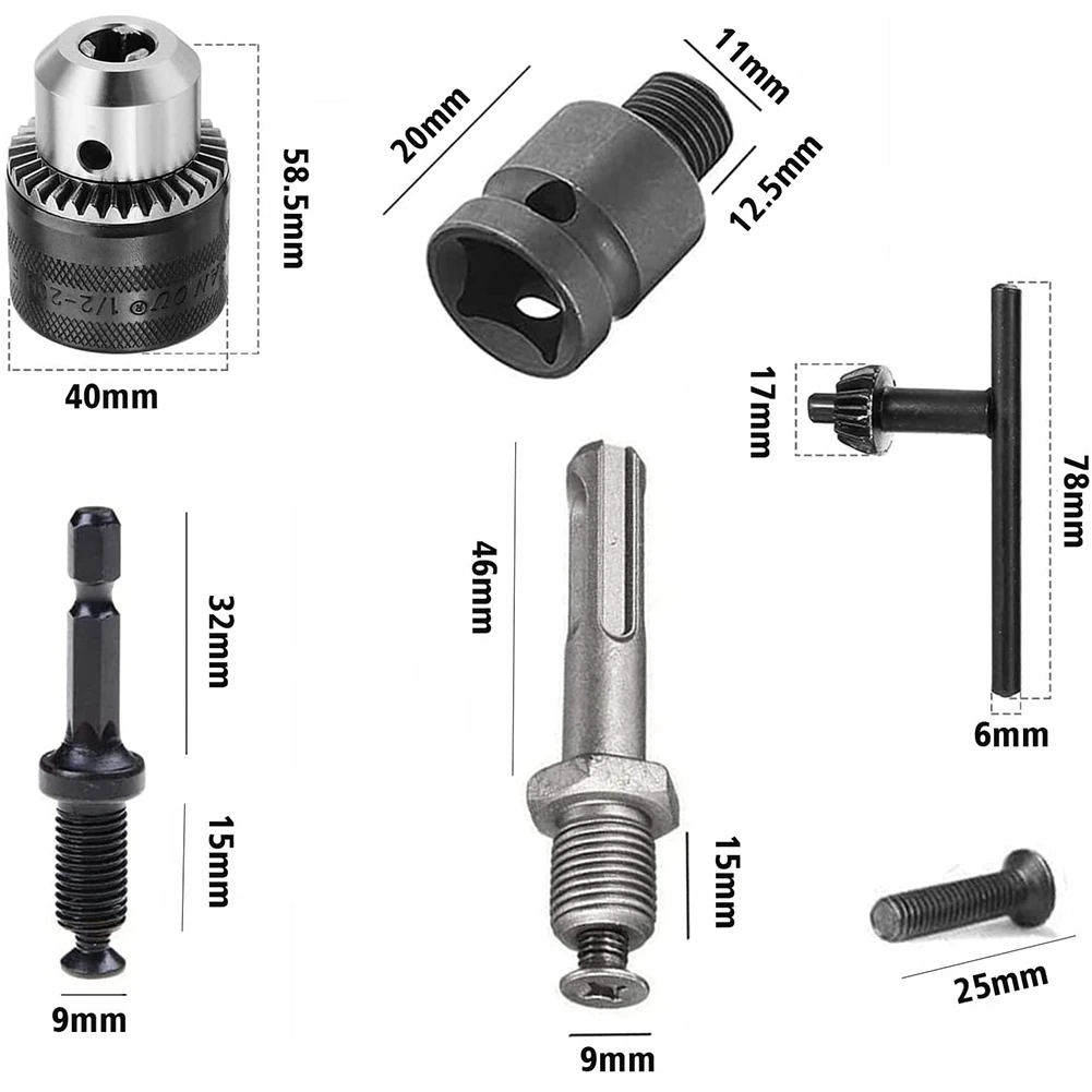 

1.5-13mm Drill Chuck 1/2-20 UNF with SDS Plus Adapter and Collet Key Drill Chuck for Drilling Electric Drill Conversion