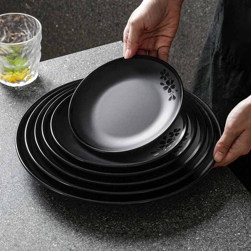 1Pc Schwarz Kunststoff Matt Teller Restaurant Melamin Geschirr Japanische Sushi Platten Nicht Leicht Gebrochen Snack Obst Gerichte