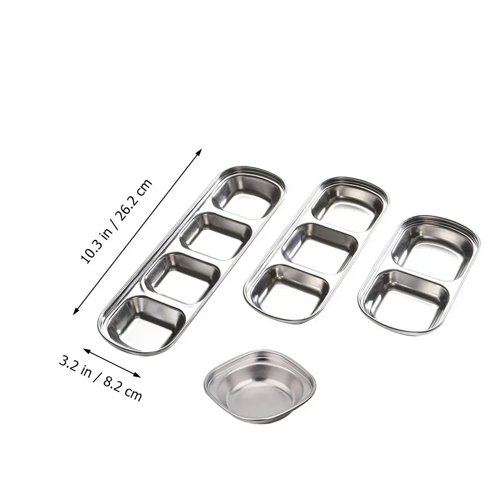 4Pcs Stainless Steel Sauce Dipping Dish Stackable Stable Bottom Seasoning Plates Vinegar Dish Home Use Condiments Serving Set