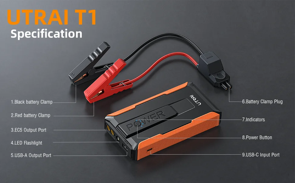 UTRAI-Car Jump Starter Power Bank, tragbares Autobatterie-Booster-Ladegerät, Startgerät, automatische Notstartbeleuchtung, 12 V – Detail 12