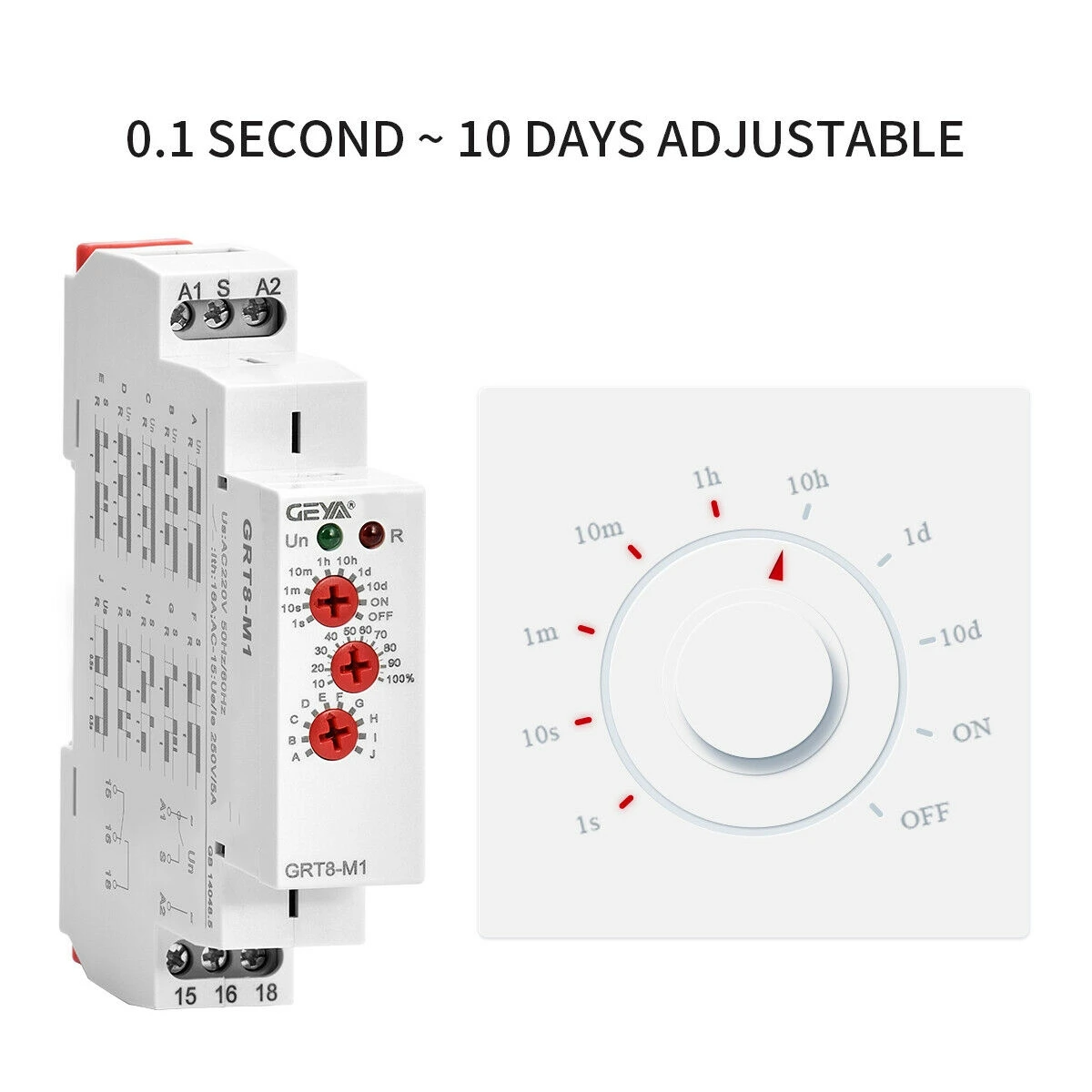 GEYA GRT8-M1 on Off Time Delay Relay 16A AC/DC12V-240V Multifunction Din Rail Automatic Timer Relay