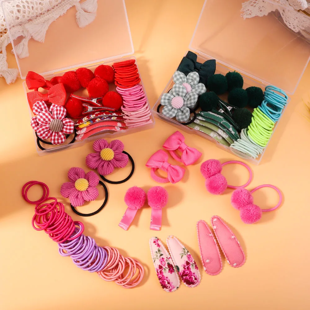 

62pcs/Set Girls Cute Elastic Hair Bands Bow Hairpins Flower Hair Clip Rubber Band Ponytail Holder Kids Baby Hair Accessorie