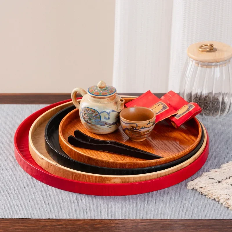 Japanese Style Round Tray Food Serving Plate Wood Snack Deseert Plate Teaboard Natural Tea Food Server Dishes Drink Platter WF