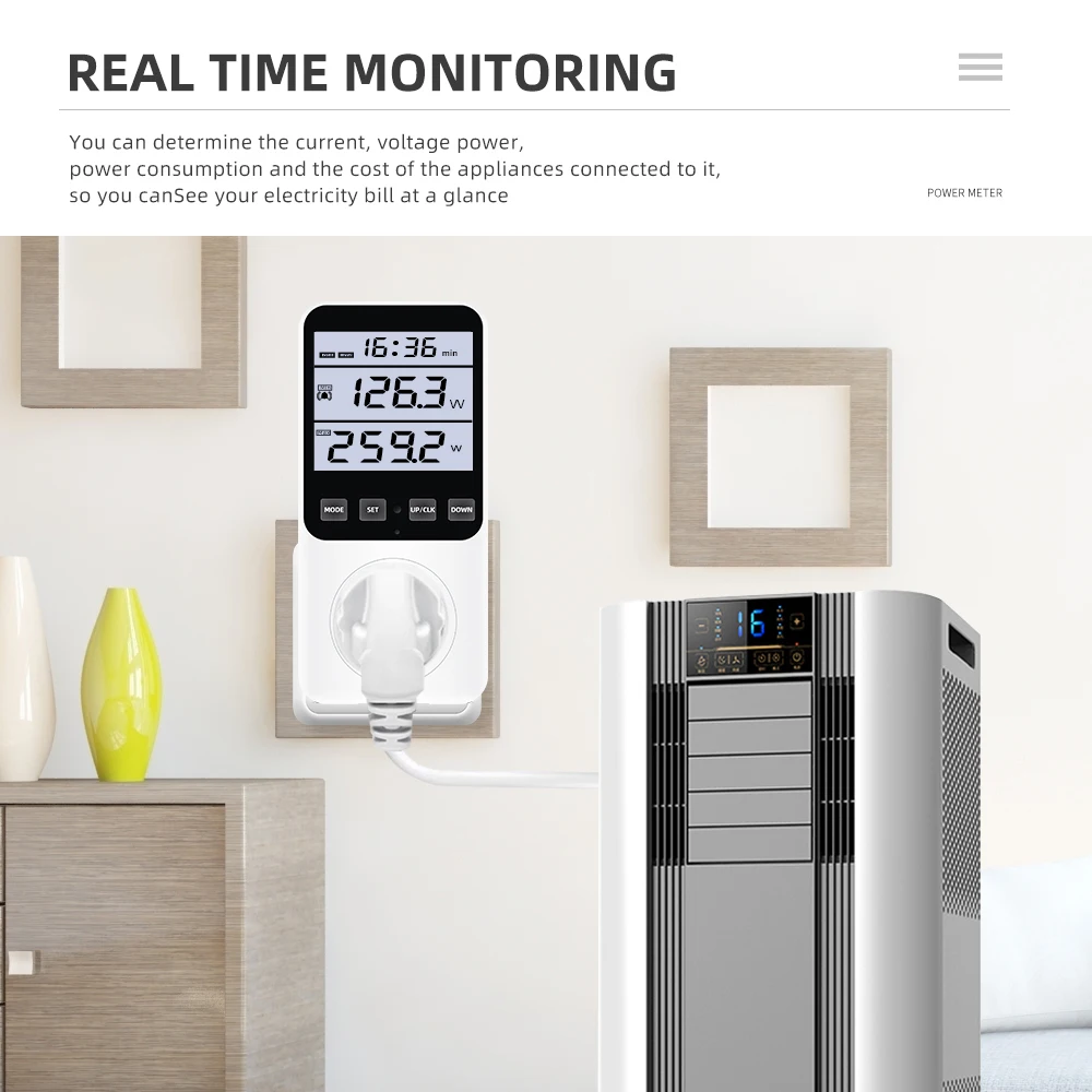 Imagem -04 - Digital Power Meter Wattmeter Soquete Wattagem Kwh Test Energy Meter Electric Consumption Analyzer eu fr us uk au br 220v 120v ac