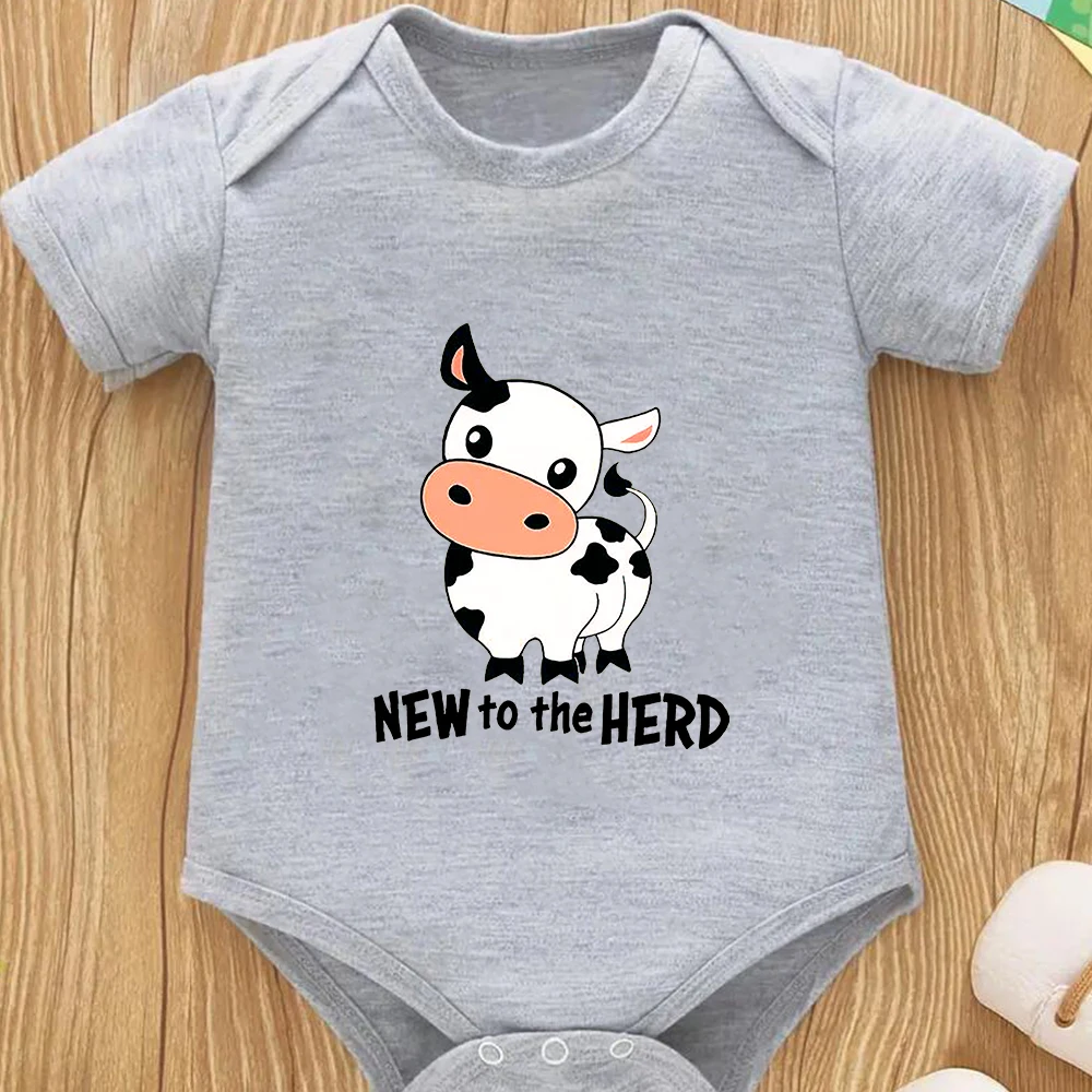 

Cute cow new to the crew Print Baby Romper Short Sleeve Soft Comfy Bodysuit baby Best Gift