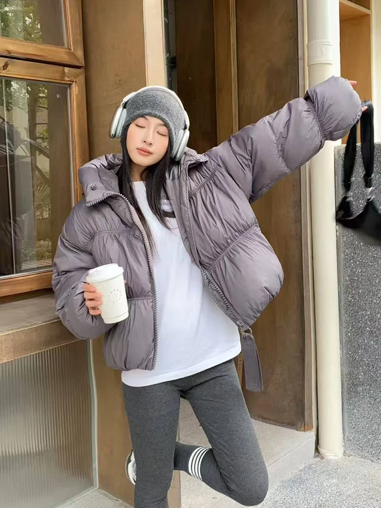 Winter Hooded Stand Collar Down Jacket Women White Duck Down Solid Parker Quilted Outwear Female Warm Thick Cotton Bread Jackets