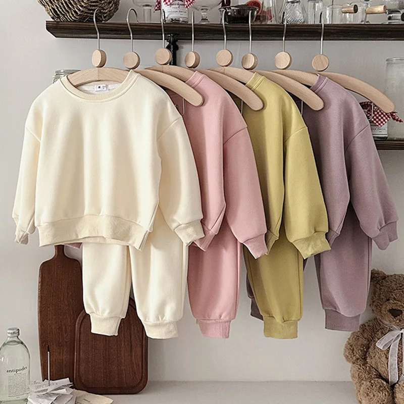 

Комплекты для мальчиков и девочек, детские осенние толстовки + штаны, комплект из 2 предметов, детская повседневная одежда, весенние однотонные костюмы для малышей, От 2 до 10 лет