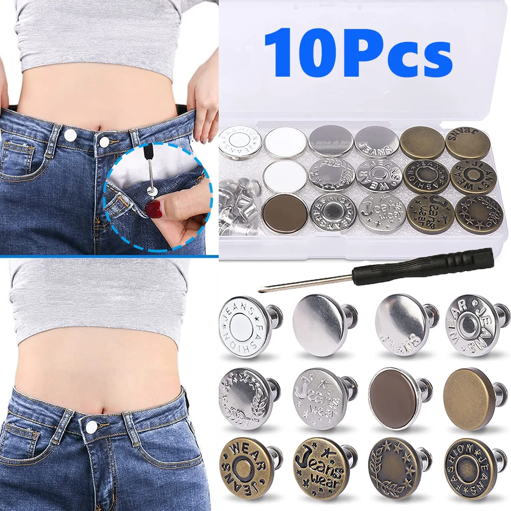 10Pcs Naht-freies Jeans Legierung Schraube Typ Tasten Nagel Kostenloser Taille Abnehmbare Hosen Verstellbare Taille Größe Tasten Senden schraubendreher