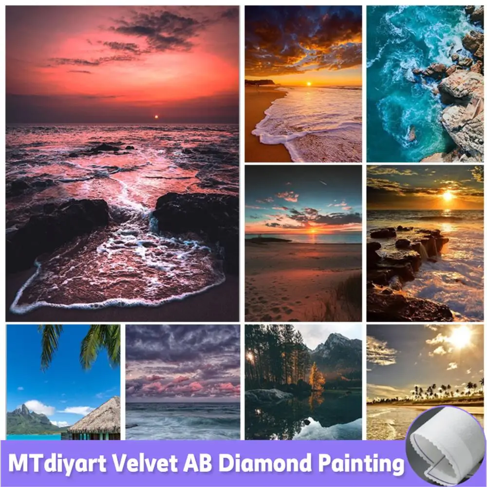 

AB Landscape DIY 5D Diamond Painting Kits Lake Coast View Velvet Canvas Mosaic Hand Inlaid Rhinestone Embroidery Home Decor Gift