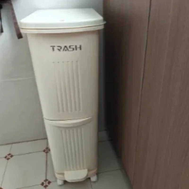 Slim Space Saving Design & Odor Control Kitchen Trash Can with Lid - Tall Dual Bin Waste Basket for Dry Wet Separation,