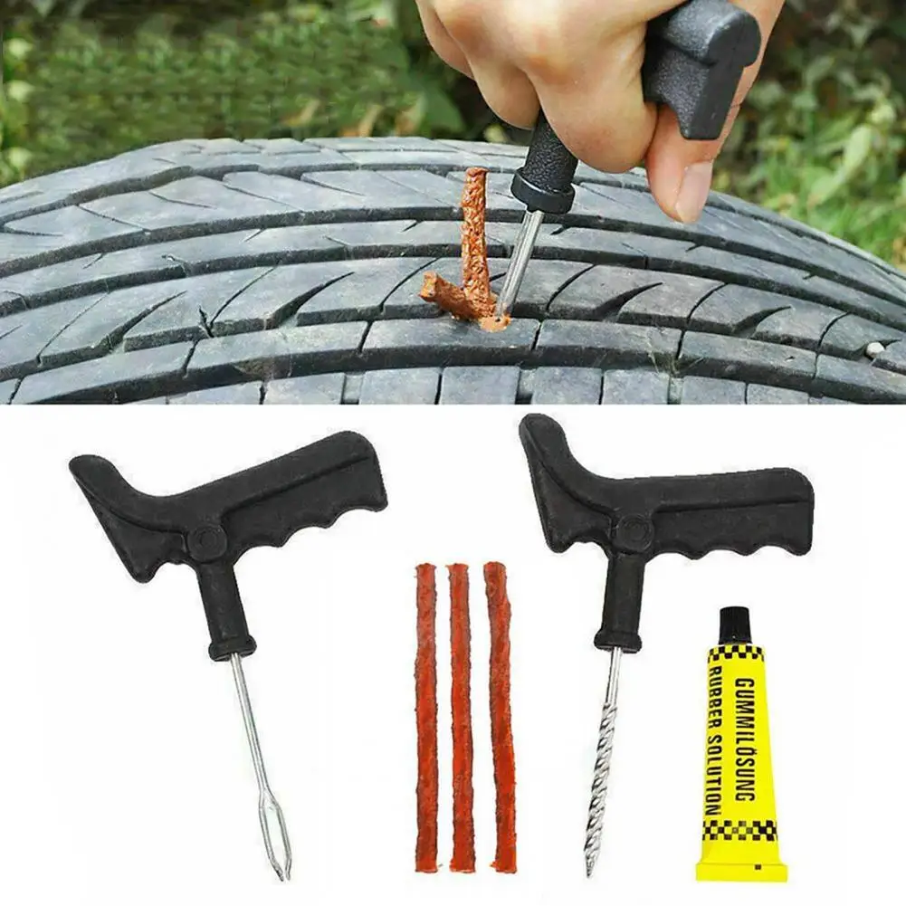 8Pcs Car Tire Repair Tool Puncture Repair Thread Drill Rubber Strip Scooter Motorcycle Auto Tire Repair Puncture Plug Garage